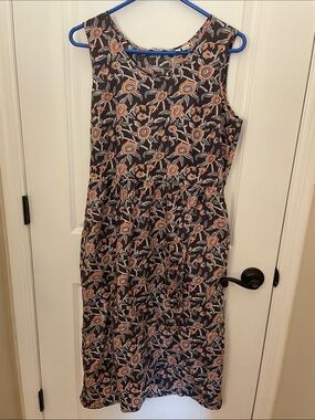 Sleeveless Floral Midi Dress in Blue and Peach
